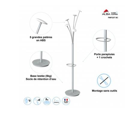 Appendiabiti con portaombrelli - 5 posti - 187 x 38 cm - bianco - Alba - PMFESTY2-BC - 3129710017096 - DMwebShop - 3