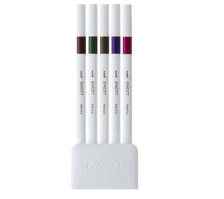 Fineliner Emott - tratto 0,4 mm - colori assortiti vintage - conf. 5 pezzi - Uni Mitsubishi - M PEM-SY 5C 3 - 4902778248300 - DMwebShop - 1