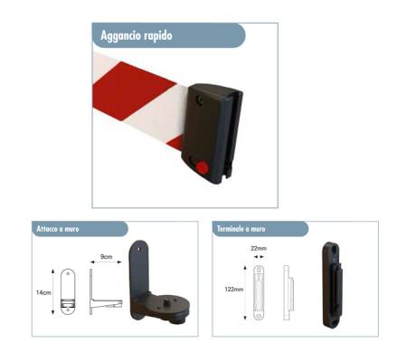 Kit testina Rondo Tensa Nastro estensibile 5 mt - rosso-bianco - con fissaggio a muro - Studio T - 1214208 - DMwebShop - 1
