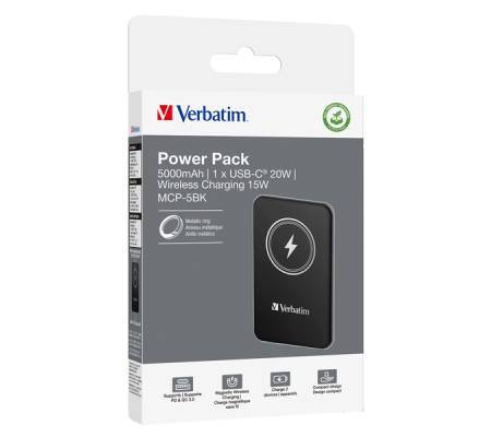 Power Bank Wireless Magnetico 5000 mAh - nero - Verbatim - 32240 - 23942322405 - DMwebShop - 2