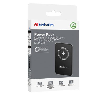 Power Bank Wireless Magnetico 5000 mAh - nero - Verbatim - 32240 - 23942322405 - DMwebShop - 2
