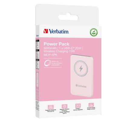 Power Bank Wireless Magnetico 5000 mAh - rosa - Verbatim - 32243 - 23942322436 - DMwebShop - 1