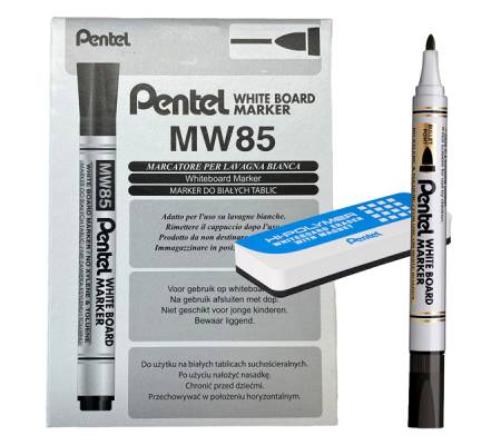 Marcatore white board MW85 - nero Bundle 12 pezzi + cancellino magnetico - Pentel - 0022480 - 8006935224803 - DMwebShop