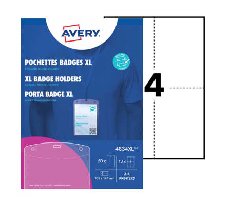 Portabadge A6 - in plastica - laser-inkjet - 105 x 148 mm - Conf. 50 pezzi - Avery - 4834XL - 4004182021873 - DMwebShop