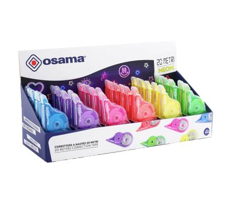 Correttore a nastro 20 metri - 5 mm x 20 mt - involucro colori assortiti Neon - conf. 36 pezzi - Osama - OW 84045054 - 8059484045030 - DMwebShop