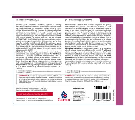 Disinfettante multiuso - senza risciacquo - 1 lt - Tekna - k012 - 8009110025936 - DMwebShop - 2