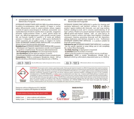 Detergente disinfettante anticalcare - senza profumo - 1 lt - Tekna - k010 - 8009110025912 - DMwebShop - 2
