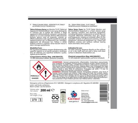 Schiuma spray per monitor-pc-tablet-tv - 200 ml - Tekna - k022 - 8009110050006 - DMwebShop - 1