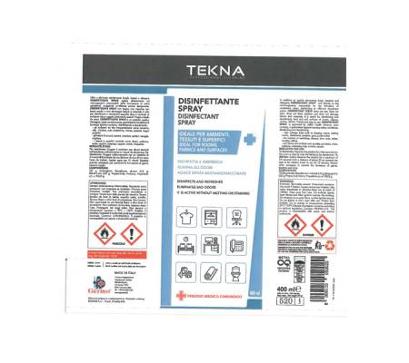 Disinfettante Spray ambienti - senza profumo - 400 ml - Tekna - K024 - 8009110050020 - DMwebShop - 2