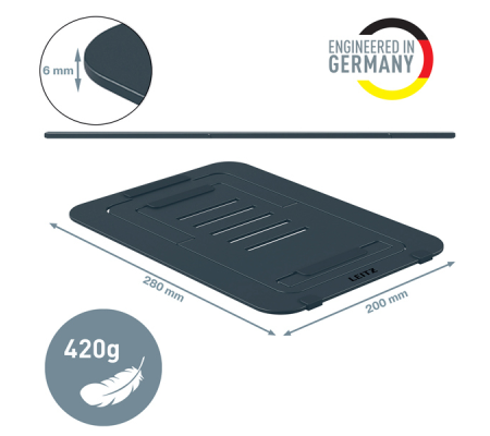 Supporto notebook - regolabile ultrapiatto - grigio scuro - in alluminio - Leitz - 63460089 - 4002432138333 - DMwebShop - 2