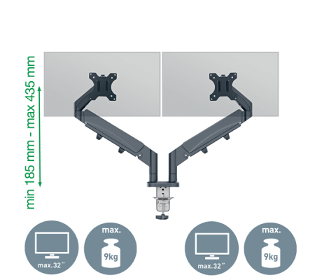 Braccio salvaspazio - per 2 monitor - grigio scuro - Ergo - Leitz - 65370089 - 4002432134687 - DMwebShop - 1