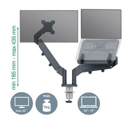 Braccio salvaspazio - per 2 monitor & laptop - grigio scuro - Ergo - Leitz - 65380089 - 4002432134700 - DMwebShop - 1