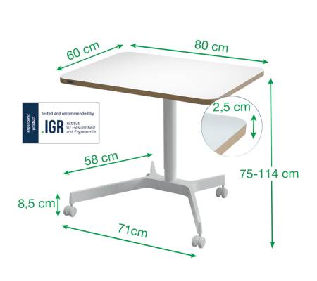 Scrivania Compatta pneumatica Sit-Stand - mobile - 80 x 60 x 75 cm - bianco - Leitz - 65360001 - 4002432138395 - DMwebShop - 4