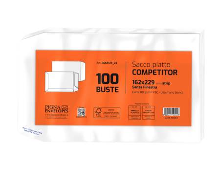 Busta sacco Competitor FSC - strip adesivo - 16 x 23 cm - 80 gr - bianco conf. 100 pezzi - Pigna - 065451923 - 8005235105553 - DMwebShop - 1