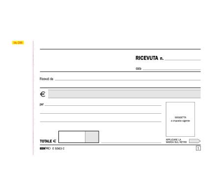 Blocco ricevute generiche 50 fogli 2 copie autoricalcanti 9 - 9 x 17 cm 50 fogli Edipro E5563C - 2722 - 1