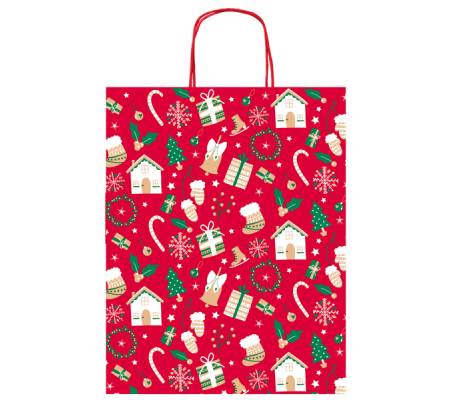 Shopper in carta kraft - con manici - 36 x 46 x 12 cm - fantasia natale - Sadoch - conf. 25 pezzi - Rex Sadoch - SDX36000NAT - 8006715199390 - DMwebShop - 1