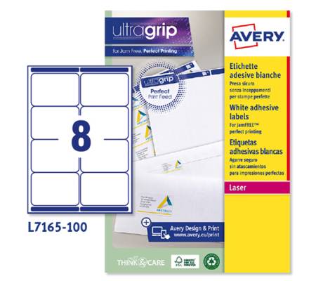 Etichetta adesiva L7165 - permanente - 99,1 x 67,7 mm - 8 etichette per foglio - bianco - conf. 100 fogli A4 - Avery - L7165-100 - 5014702175312 - DMwebShop