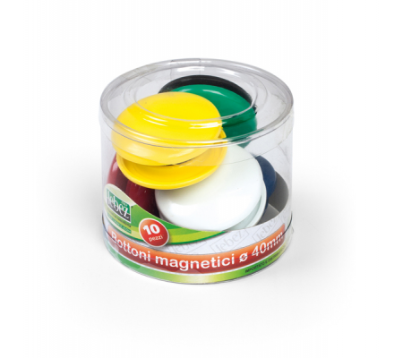 Bottoni magnetici tondi - Ø 40 mm - colori assortiti - barattolo da 10 pezzi - Lebez - 2142 - 8007509037386 - DMwebShop
