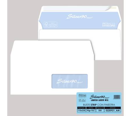 Busta Silver90 Strip Laser FSC - con finestra - internografata - 11 x 23 cm - 90 gr - bianco - conf. 500 pezzi - Pigna - 0220921AM - 8059020921231 - DMwebShop