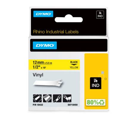 Nastro Rhino - 12 mm x 5,5 mt - vinile - nero-giallo - Dymo - S0718450 - 71701184320 - DMwebShop