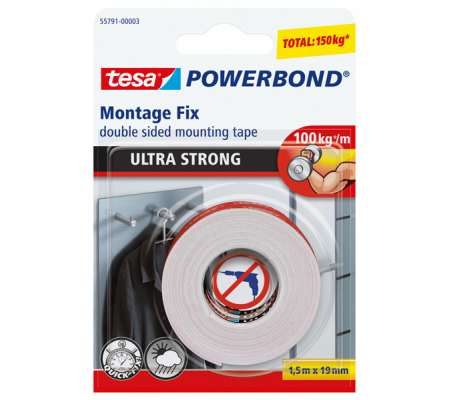 Nastro biadesivo Powerbond Ultra Strong - 19 mm x 1,5 mt - bianco - Tesa - 55791-00002-04 - 4042448217363 - DMwebShop