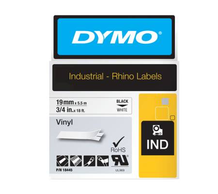 Nastro Rhino - 19 mm x 5,5 mt - vinile - nero-bianco - Dymo - 18445 - 71701184450 - DMwebShop