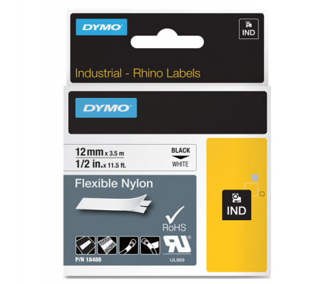 Nastro Rhino - 24 mm x 3,5 mt - nylon flessibile - nero-bianco - Dymo - 1734524 - 071701121868 - DMwebShop