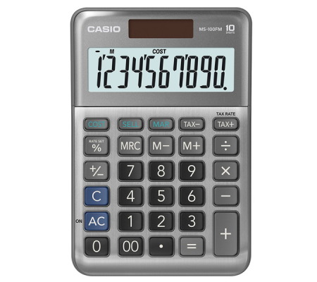 Calcolatrice da tavolo MS-100BM - 10 cifre - big display - grigio - Casio - MS100FM-WA-EP - 4549526615429 - DMwebShop