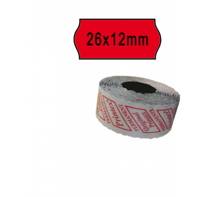 Rotolo da 1000 etichette a onda per Smart 8/2612 - 26 x 12 mm - adesivo permanente - rosso - pack 10 rotoli - Printex - 2612SFP10RS - 8034049914334 - DMwebShop