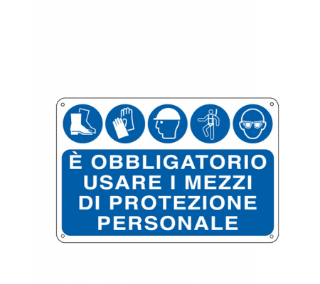 Cartello segnalatore - 30x20 cm - E' OBBLIGATORIO USARE I MEZZI DI PROTEZIONE INDIVIDUALE - alluminio - Cartelli Segnalatori E3127