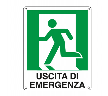 Cartello segnalatore - 25 x 31 cm - USCITA DI EMERGENZA (sinistra) - alluminio - Cartelli Segnalatori E20105X