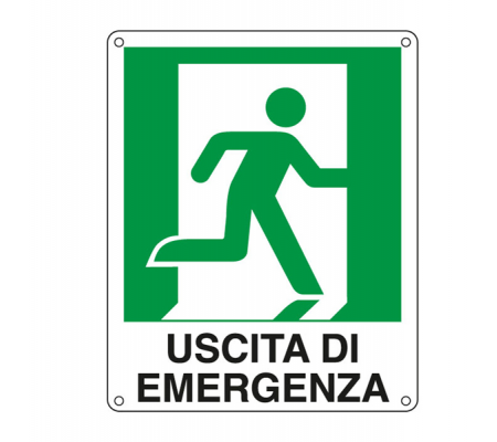Cartello segnalatore - 25 x 31 cm - USCITA DI EMERGENZA (destra) - alluminio - Cartelli Segnalatori E20106X