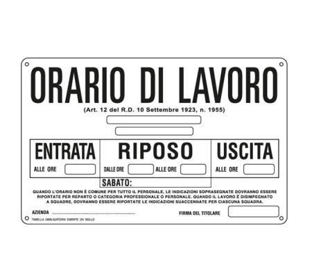 Cartello segnalatore - 30 x 20 cm - ORARIO DI LAVORO - alluminio - Cartelli Segnalatori - 3301 - 8769223301913 - DMwebShop