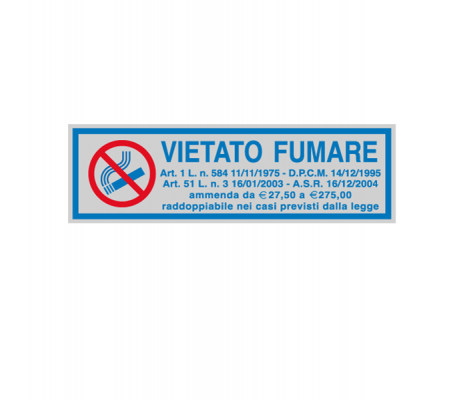 Targhetta adesiva - VIETATO FUMARE - con normativa - 165 x 50 mm - Cartelli Segnalatori - 96701 - 8771679670130 - DMwebShop