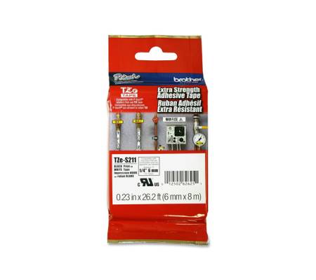 Nastro con adesivo resistente - nero-bianco - 6 mm x 8 mt - Brother - TZeS211 - 4977766693028 - DMwebShop