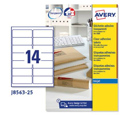 Etichetta in poliestere J8563 - 99,1 x 38,1 mm - 14 etichette per foglio - trasparente - conf. 25 fogli A4 - Avery - J8563-25 - 5014702002359 - DMwebShop