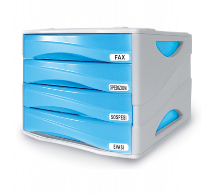 Cassettiera Smile - 29 x 38 x 25,5 cm - 4 cassetti da 5 cm - grigio-azzurro trasparente - Arda - TR15P4PBL - 8003438207043 - DMwebShop