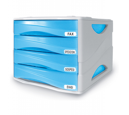 Cassettiera Smile - 29 x 38 x 25,5 cm - 4 cassetti da 5 cm - grigio-azzurro trasparente - Arda - TR15P4PBL - DMwebShop