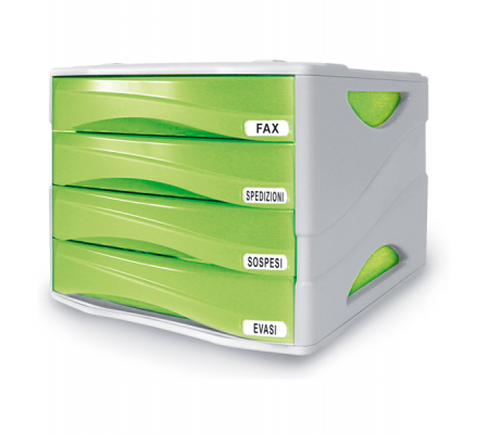 Cassettiera Smile - 29 x 38 x 25,5 cm - 4 cassetti da 5 cm - grigio-verde trasparente - Arda - TR15P4PV - DMwebShop