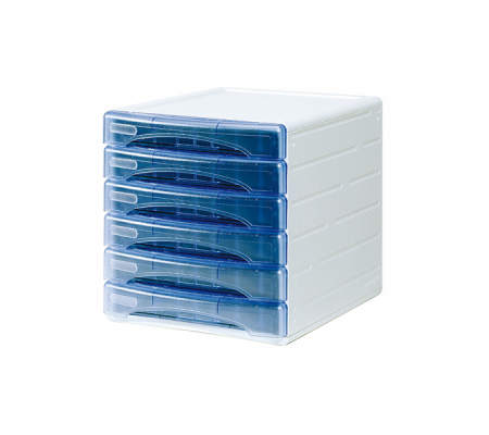 Cassettiera Olivia - 31 x 40 x 32,5 cm - 6 cassetti da 3 cm - grigio-azzurro trasparente - Arda - TR13G6PBL - DMwebShop