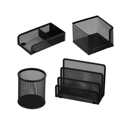 Set scrivania da 4 accessori - rete metallica - nero - Lebez - 1424-N - 8007509026335 - DMwebShop