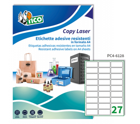 Etichetta in poliestere PC4 - permanente - 61 x 286 mm - 27 etic. Per foglio - trasparente - conf. 100 fogli A4 - Tico - PC4-6128 - 8007827243056 - DMwebShop
