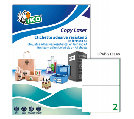 Etichetta in poliestere LP4P - stampanti laser - permanente - 210 x 148 mm - 2 etichette per foglio - bianco - conf. 70 fogli A4 - Tico - LP4P-210148 - 8007827192200 - DMwebShop