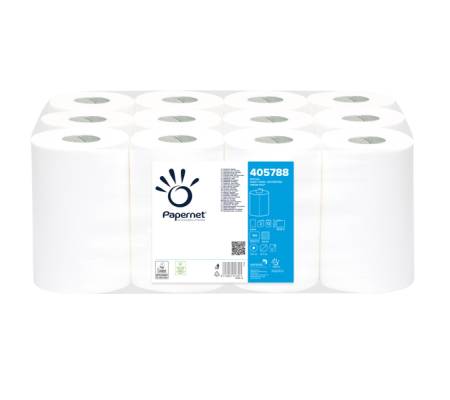 Asciugamani in rotolo Centrefeed Mini 2 veli diametro 14,5 cm 17 gr 22 cm x 69 mt bianco Papernet 405788 - 12885