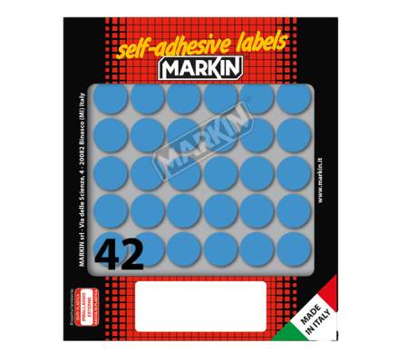 Etichetta adesiva permanente tonda diametro 18 mm 42 etichette per foglio 10 fogli per busta blu Markin 10006BL - 12643