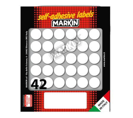 Etichette adesive tonde in carta permanenti diametro 18 mm 42 etichette per foglio 10 fogli bianco Markin 10006 - 12640