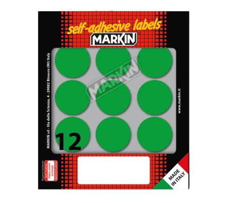 Etichette adesive tonde in carta permanenti diametro 34 mm 12 etichette per foglio 10 fogli verde Markin 10009VE - 12642
