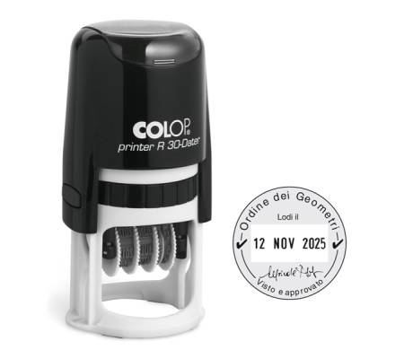 Timbro datario R30 diametro 30 mm 4 righe autoinchiostrante personalizzabile Colop PR R30 DAT - 13163