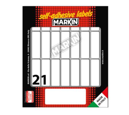 Etichetta adesiva permanente rettangolare - 46 x 14 mm - 21 etich. per foglio - 10 fogli per busta - bianco - conf. 25 pezzi Markin - 10032 - 31097A - DMwebShop