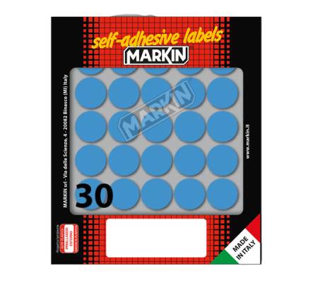 Etichetta adesiva - permanente - tonda Ø 22 mm - 30 etichette per foglio - 10 fogli per busta - blu - Markin - 10007BL - 8007047035370 - DMwebShop